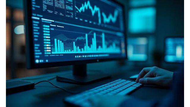 Financial data graphs on a screen, representing secure banking.