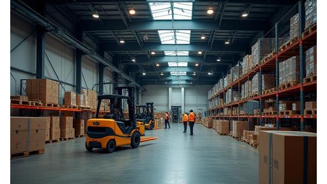 Warehouse with logistics operations, signifying efficiency.