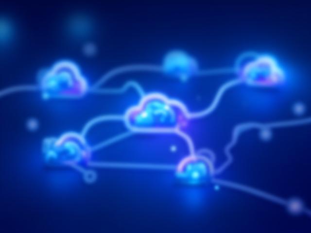 Abstract depiction of various cloud icons interconnected, symbolizing cloud connect services.